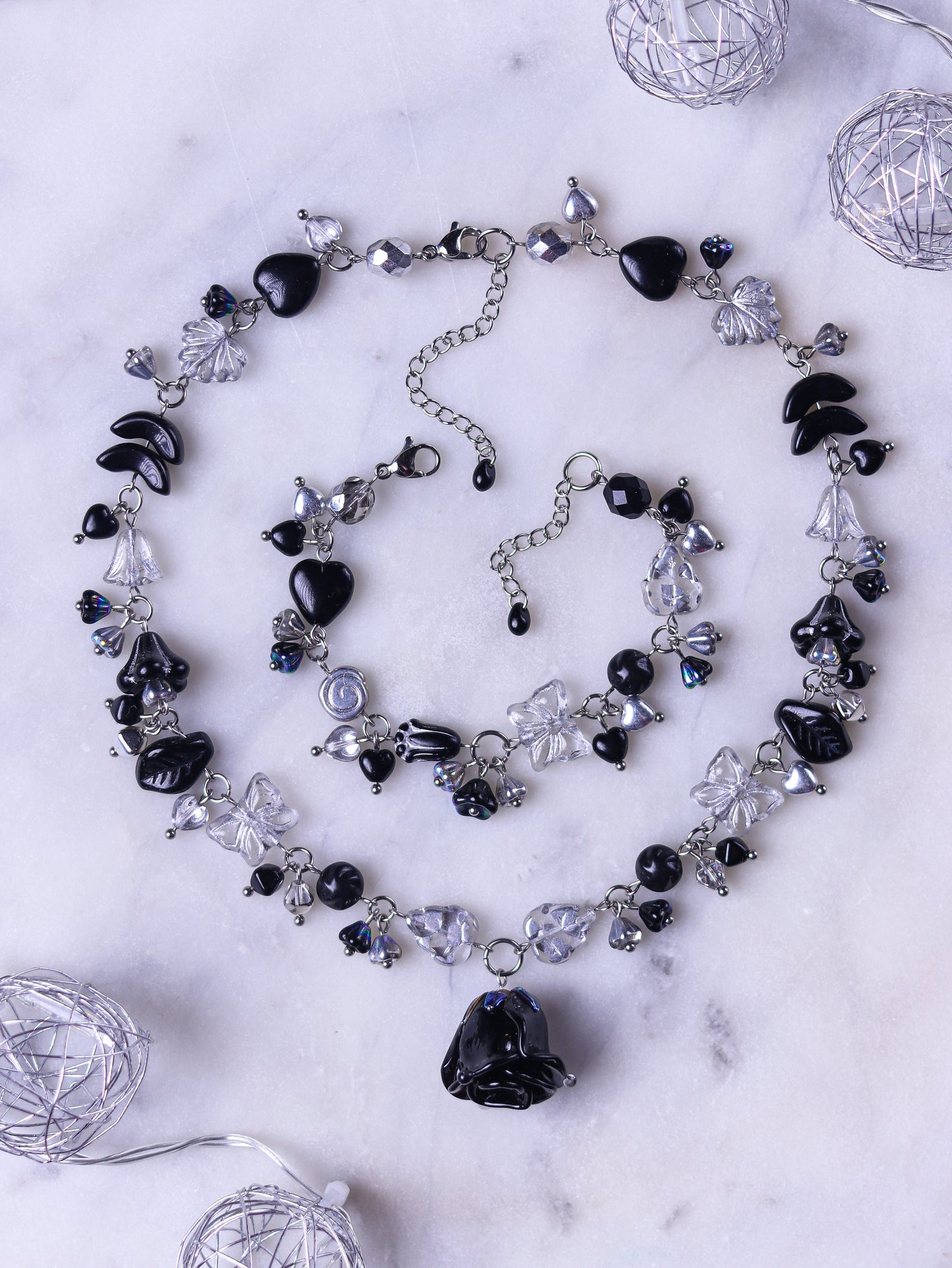 Black Rose Necklace and Bracelet