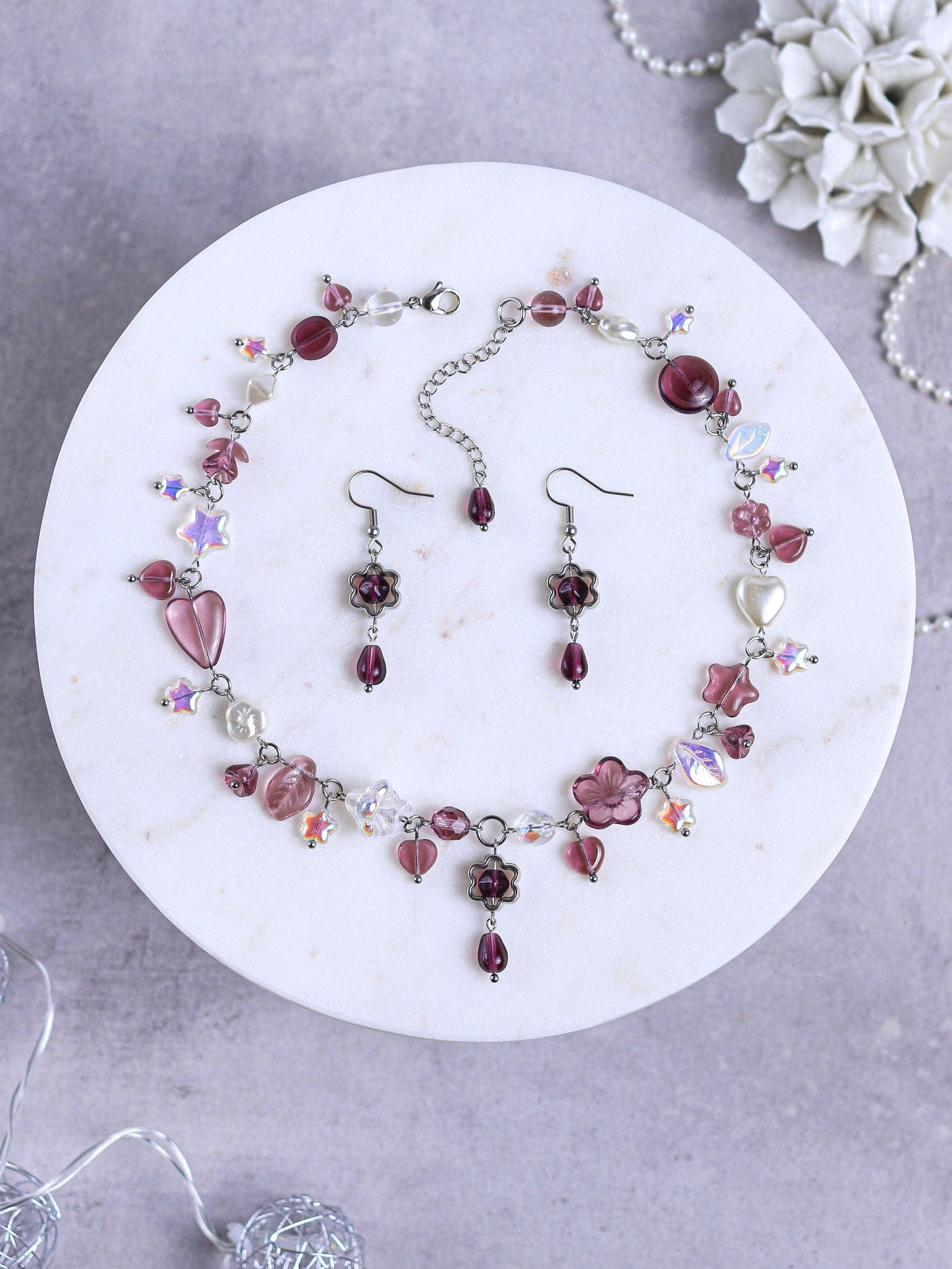 Purple Flower Necklace & Earrings