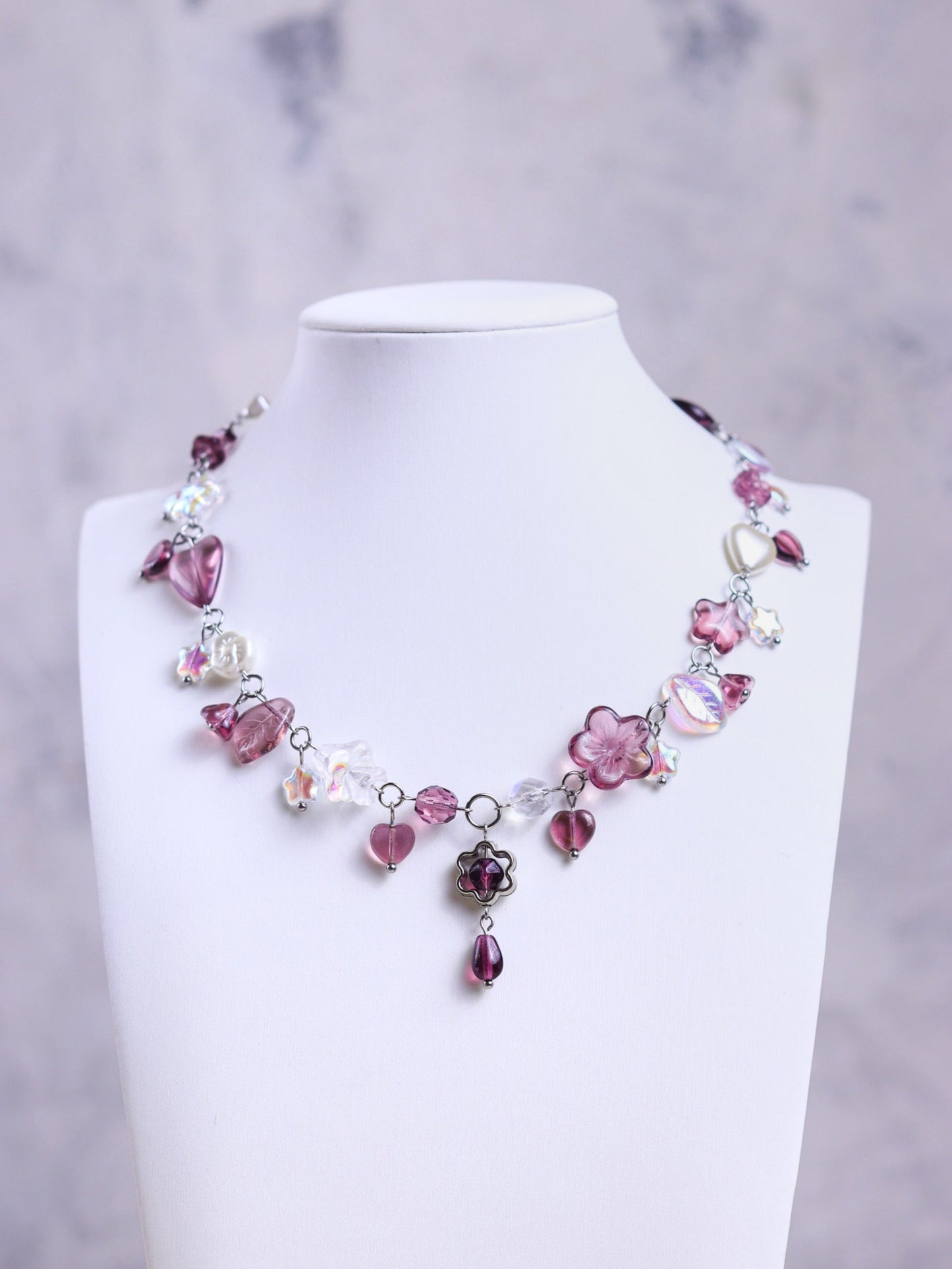 Purple Flower Necklace & Earrings