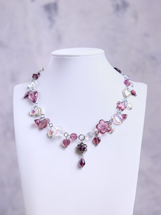 Purple Flower Necklace & Earrings