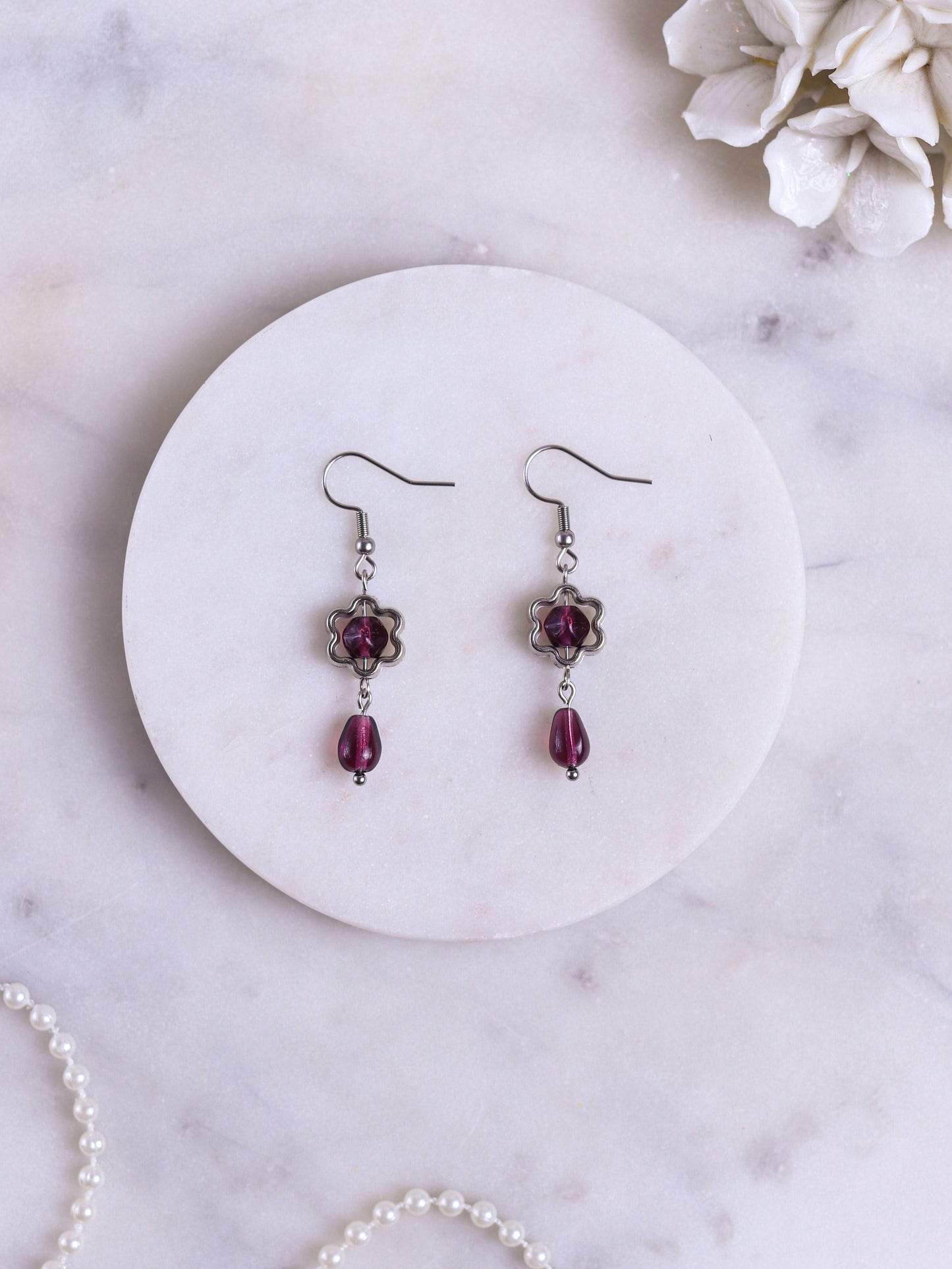 Purple Flower Earrings