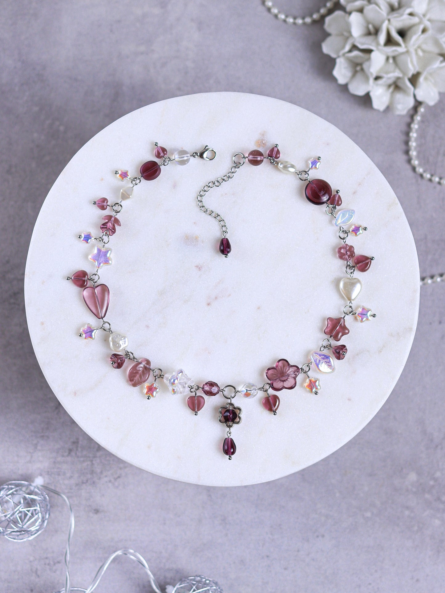 Purple Flower Necklace & Earrings