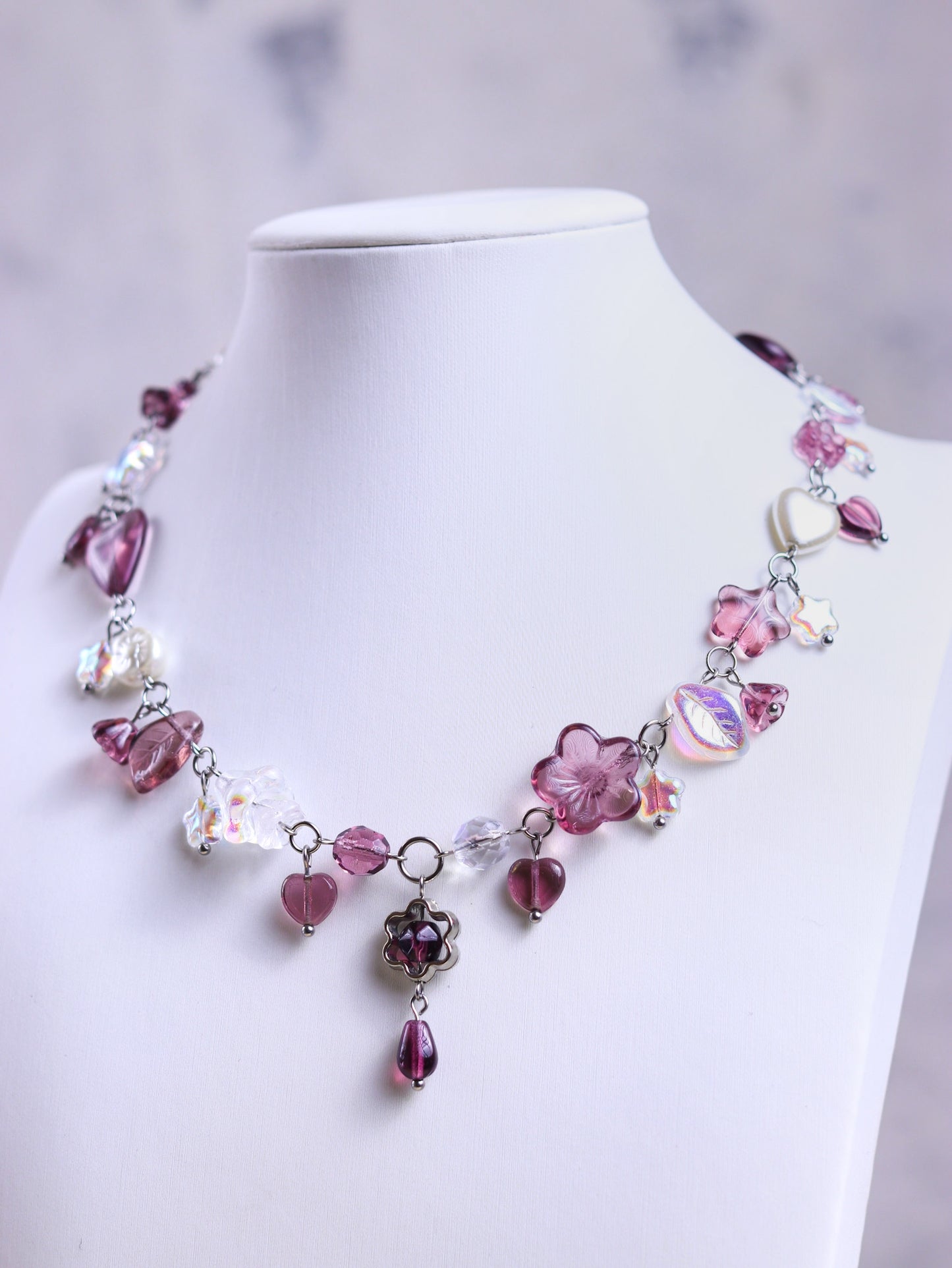 Purple Flower Necklace & Earrings