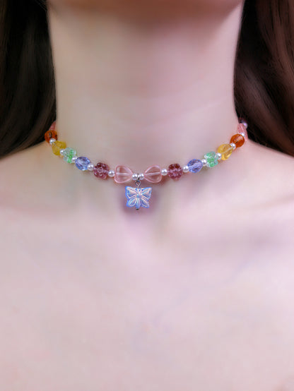 Rainbow Butterfly Choker Necklace