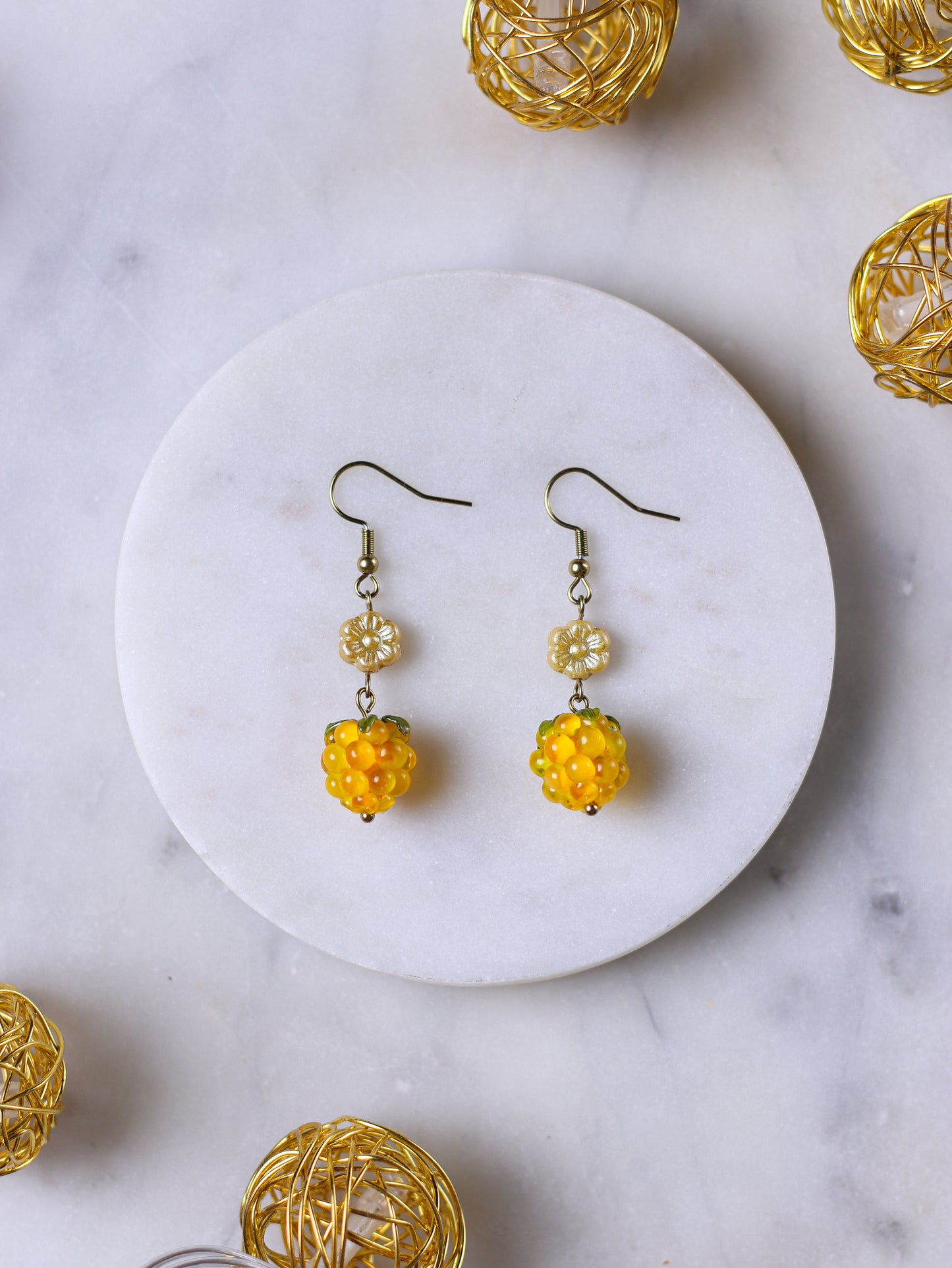 Golden Raspberry Earrings