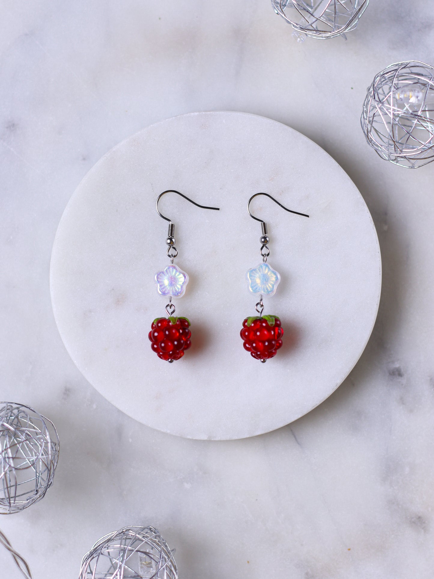 Red Raspberry Earrings (silver)