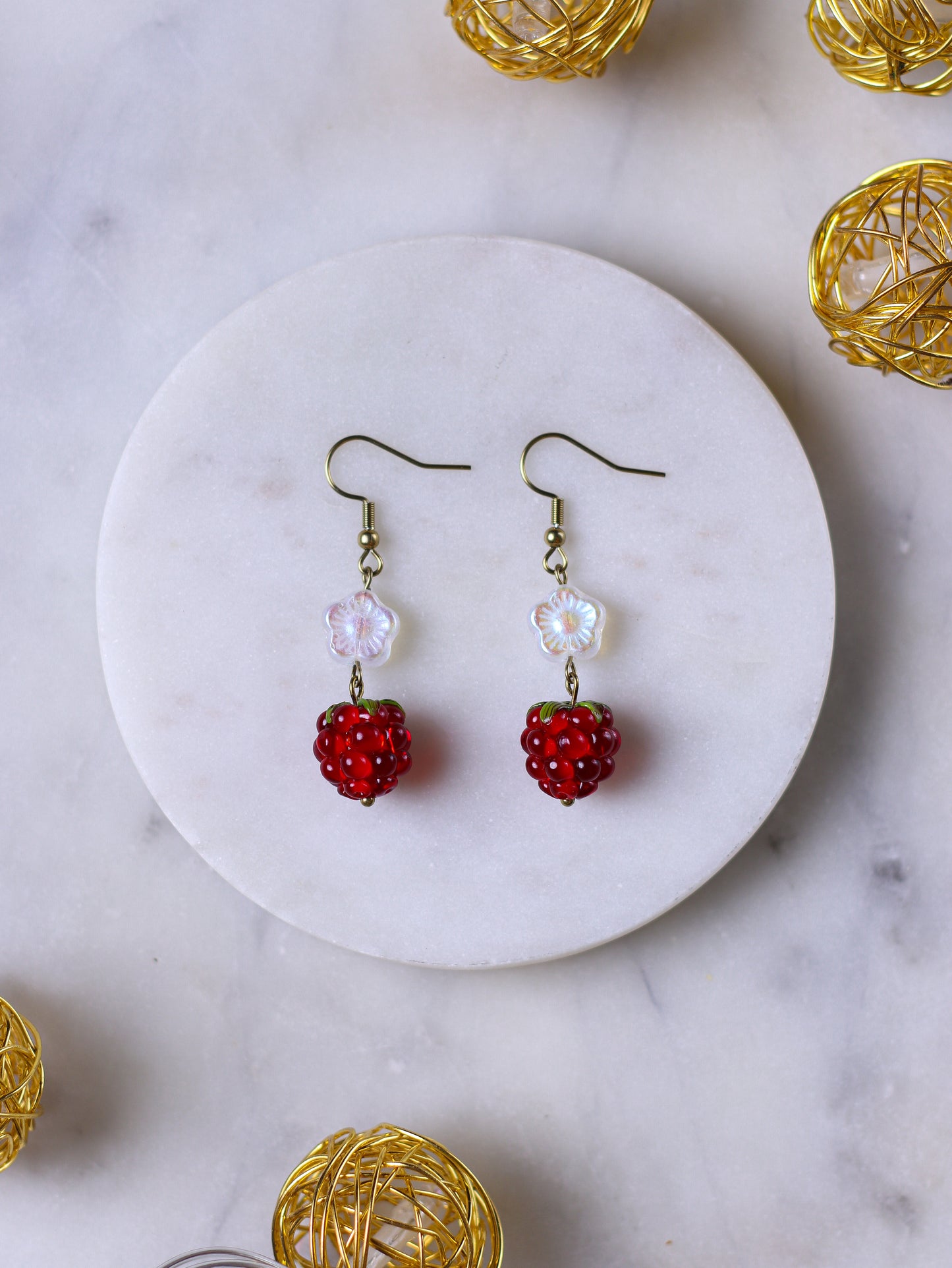 Red Raspberry Earrings (gold)