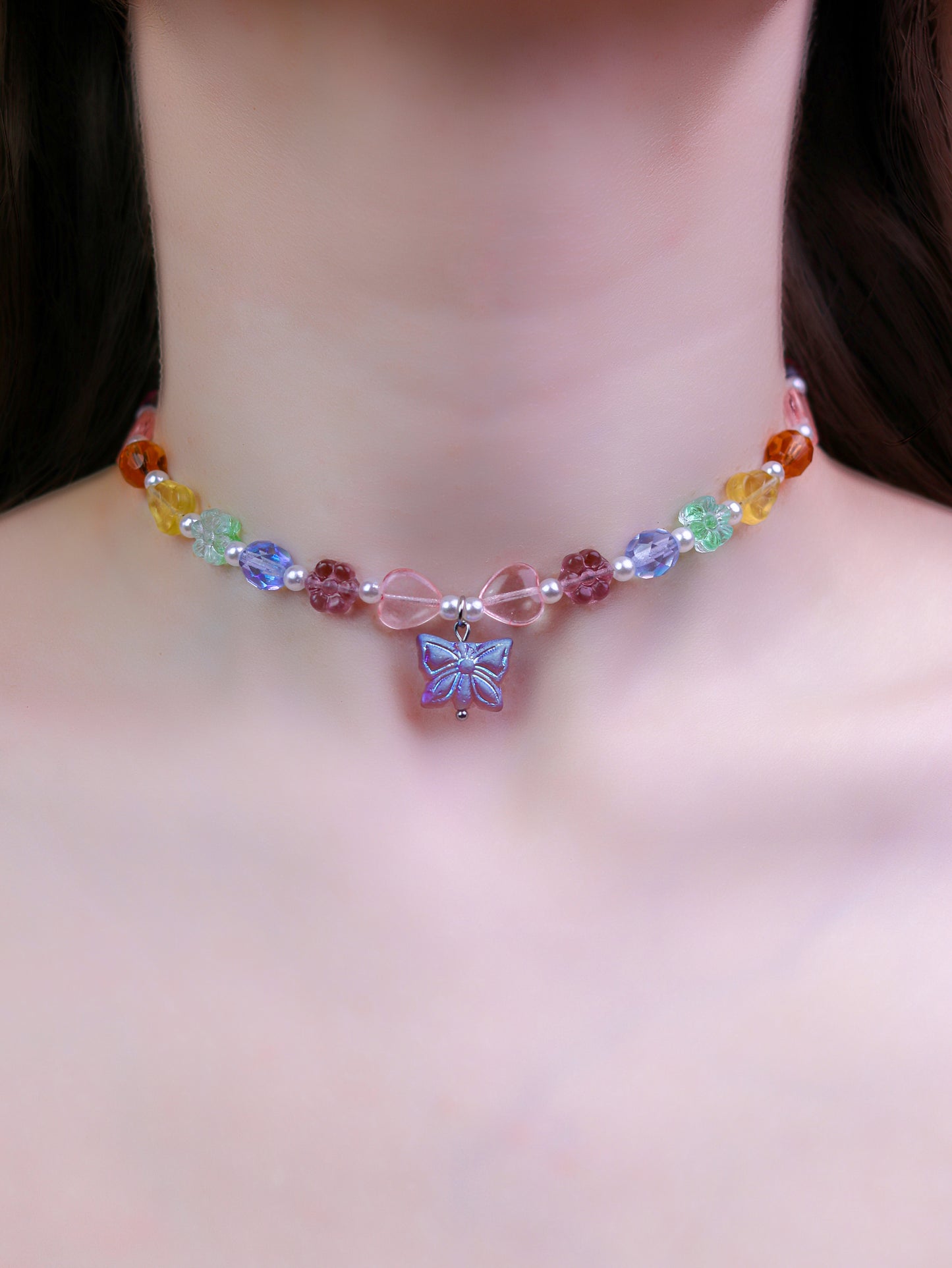 Rainbow Butterfly Choker Necklace