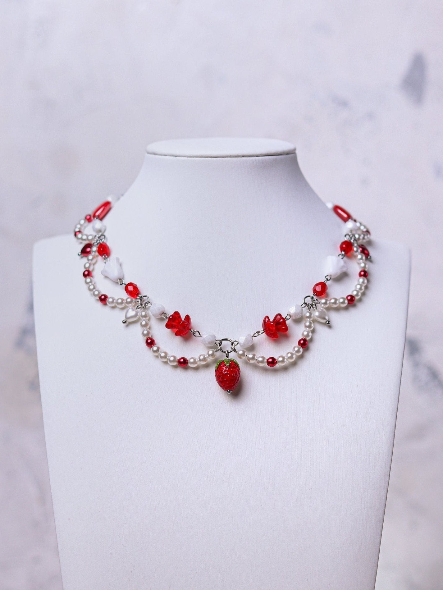 Strawberry Candy Cane Necklace