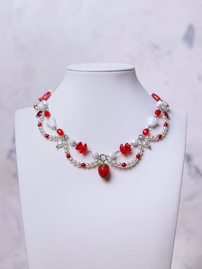 Strawberry Candy Cane Necklace