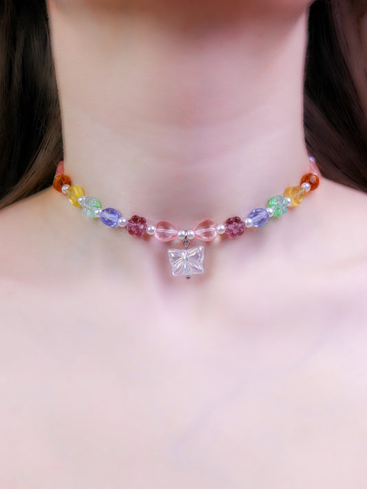 Rainbow Butterfly Choker Necklace