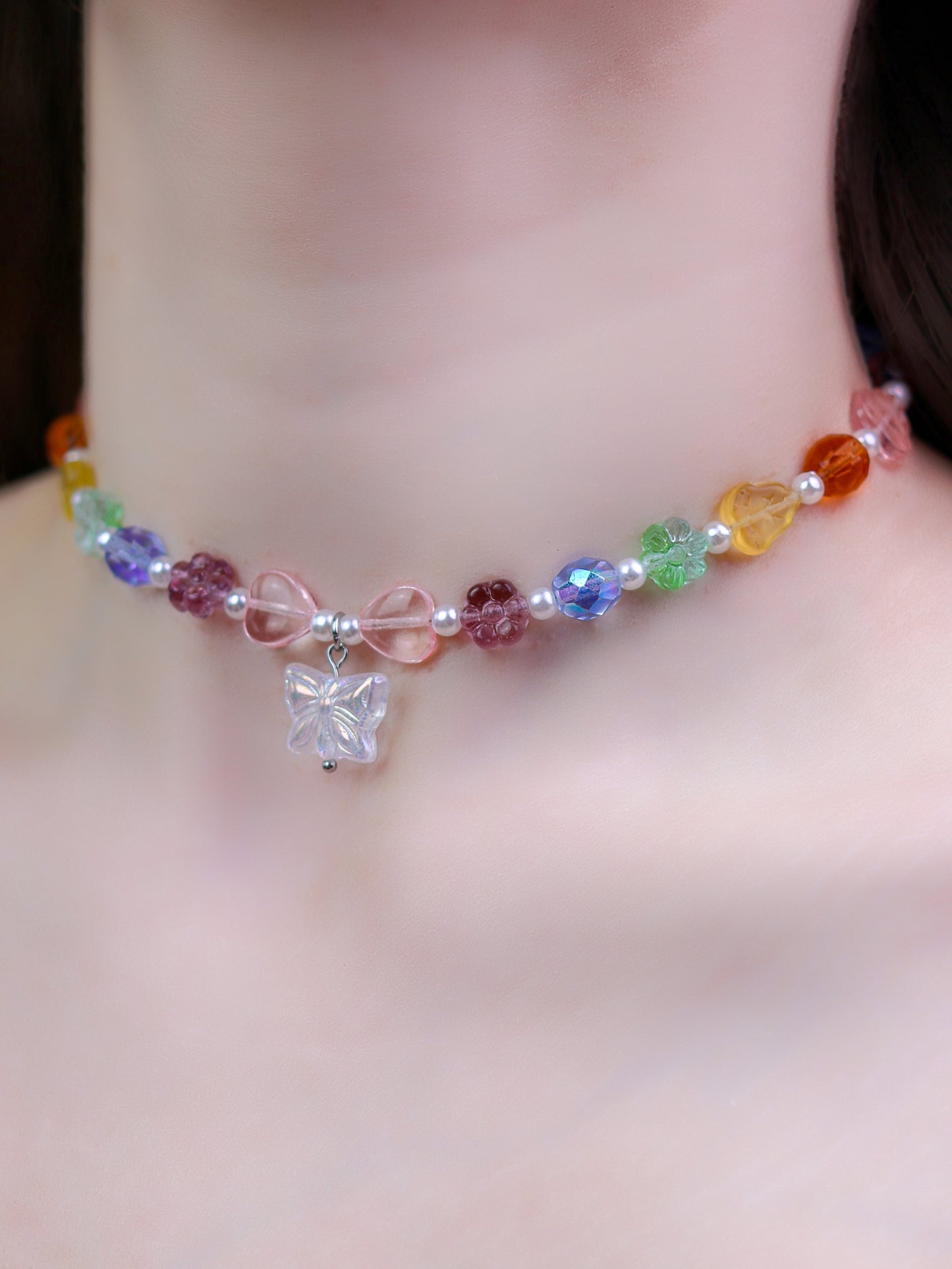 Rainbow Butterfly Choker Necklace