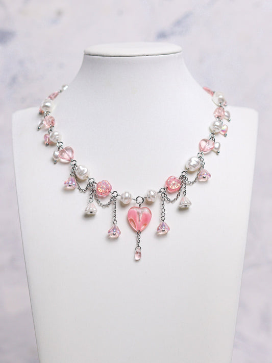 Pink Heart Choker Necklace