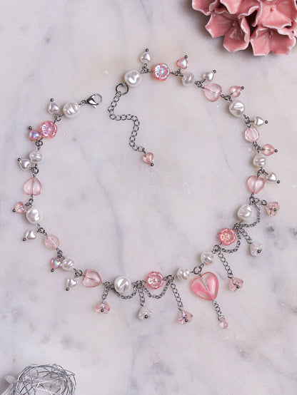 Pink Heart Choker Necklace