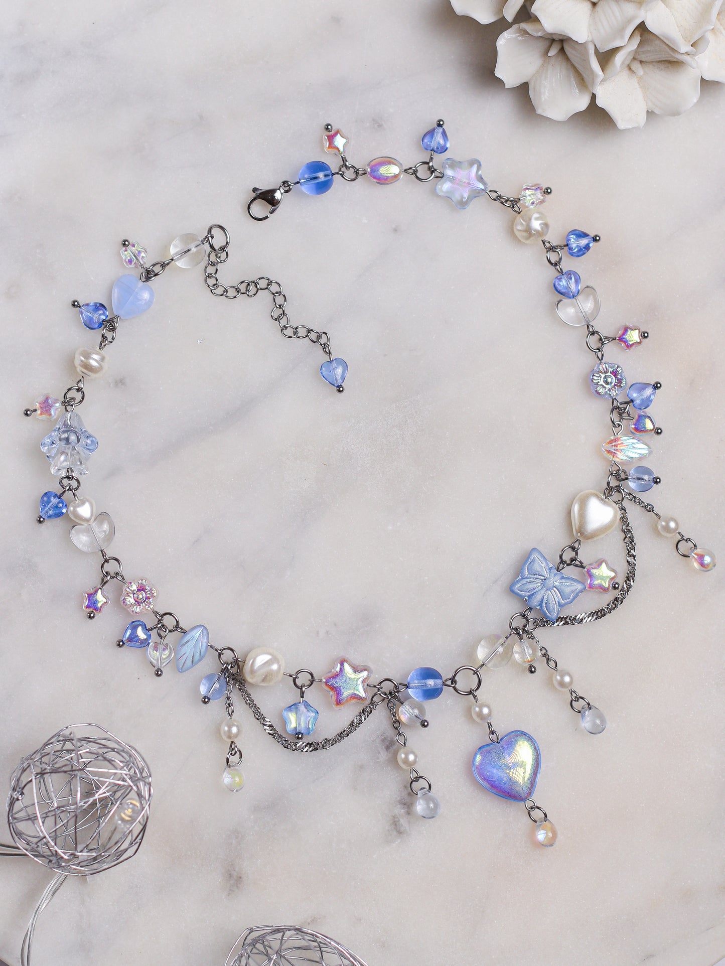 Blue Crystal Heart Necklace