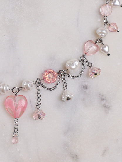 Pink Heart Choker Necklace