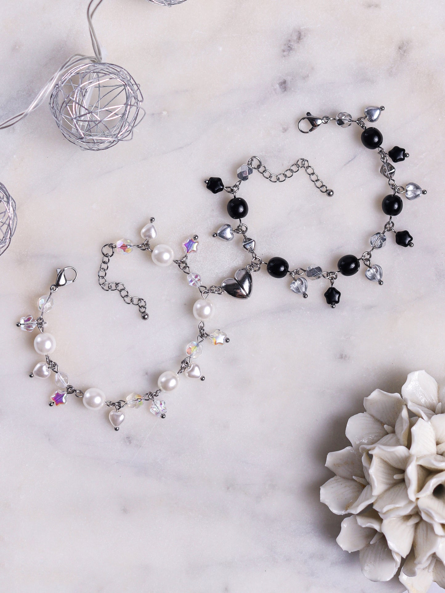 Black/White Matching Heart Bracelets