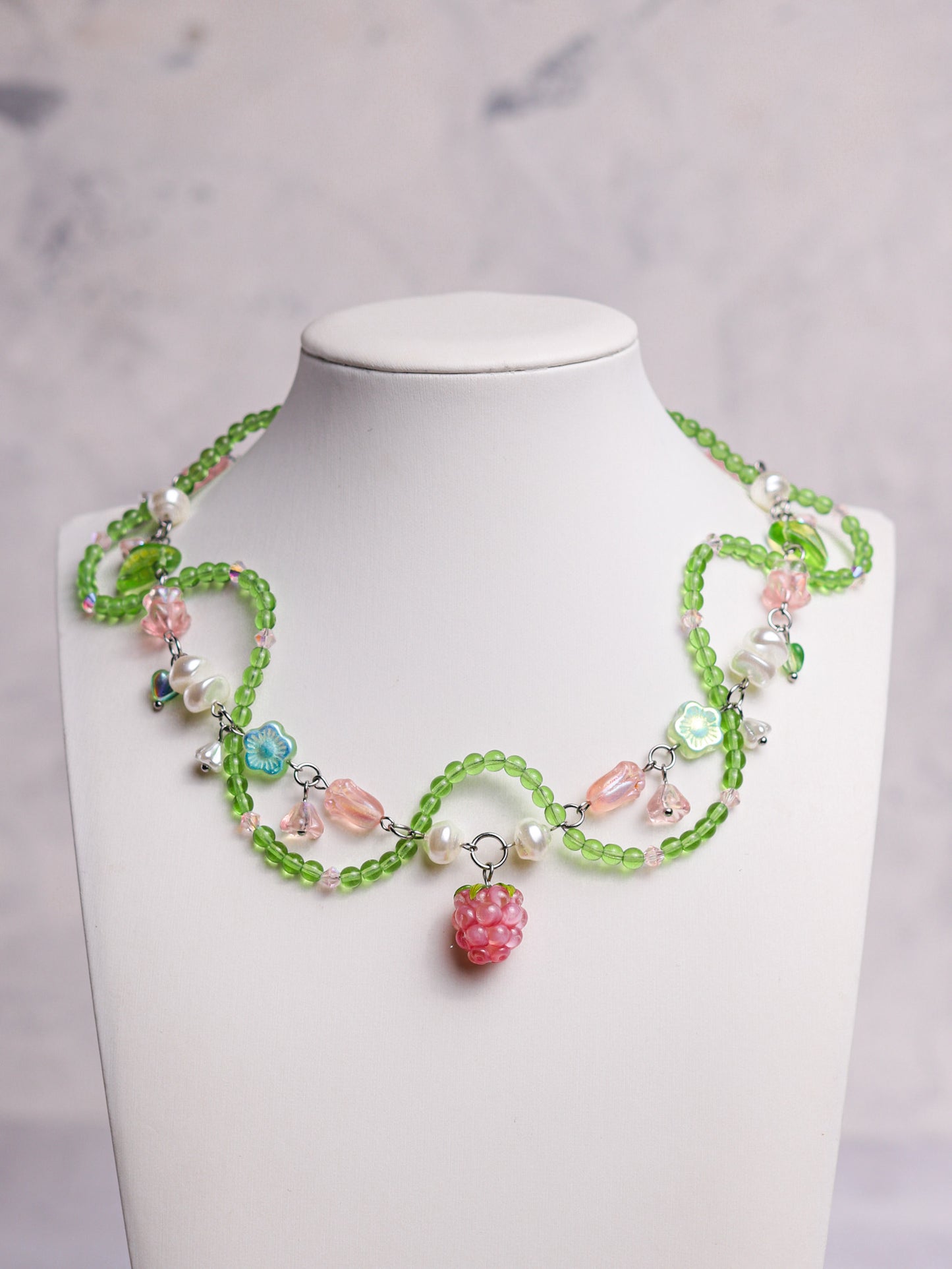 Pink Raspberry Vine Necklace