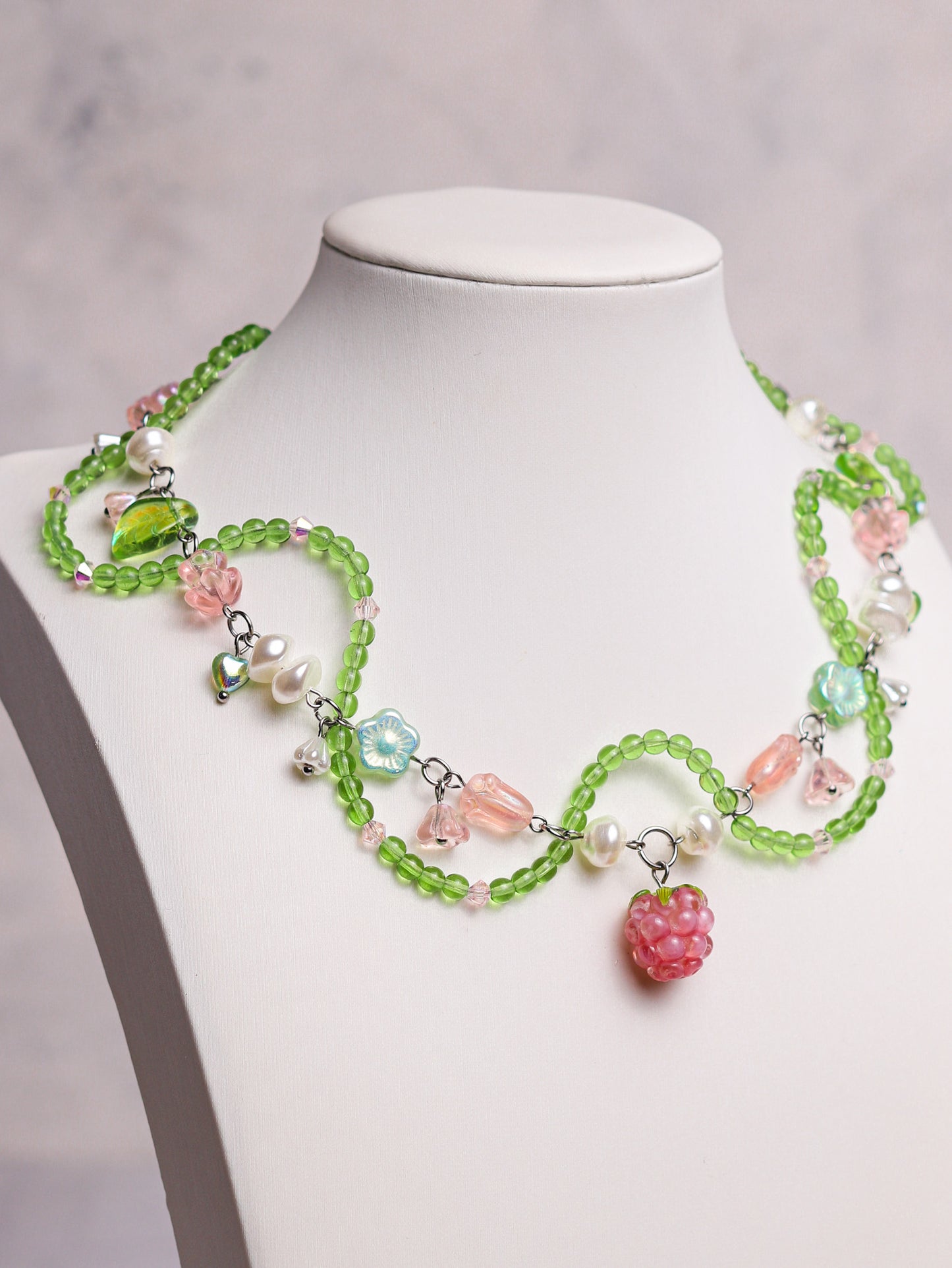 Pink Raspberry Vine Necklace