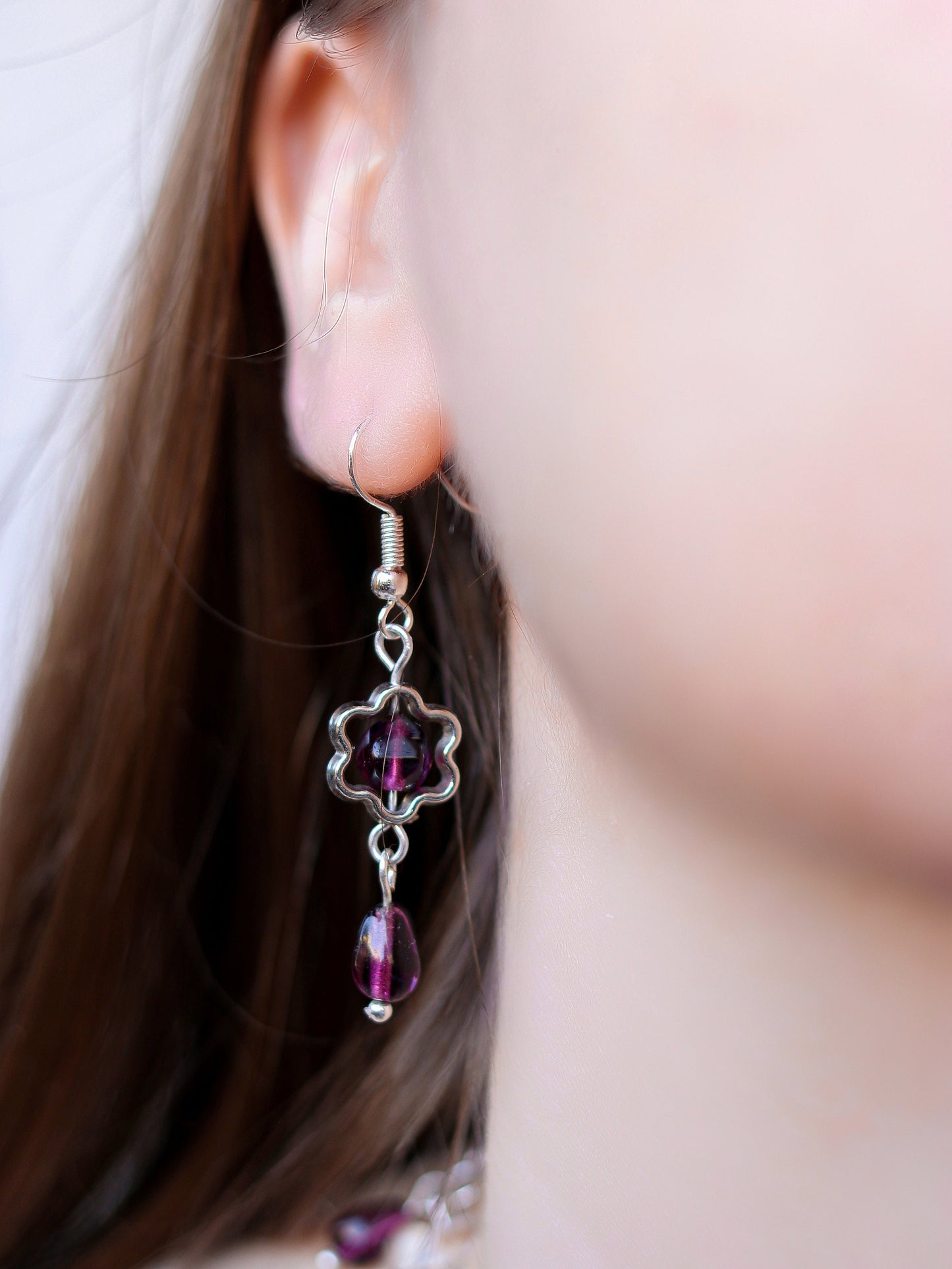 Purple Flower Necklace & Earrings