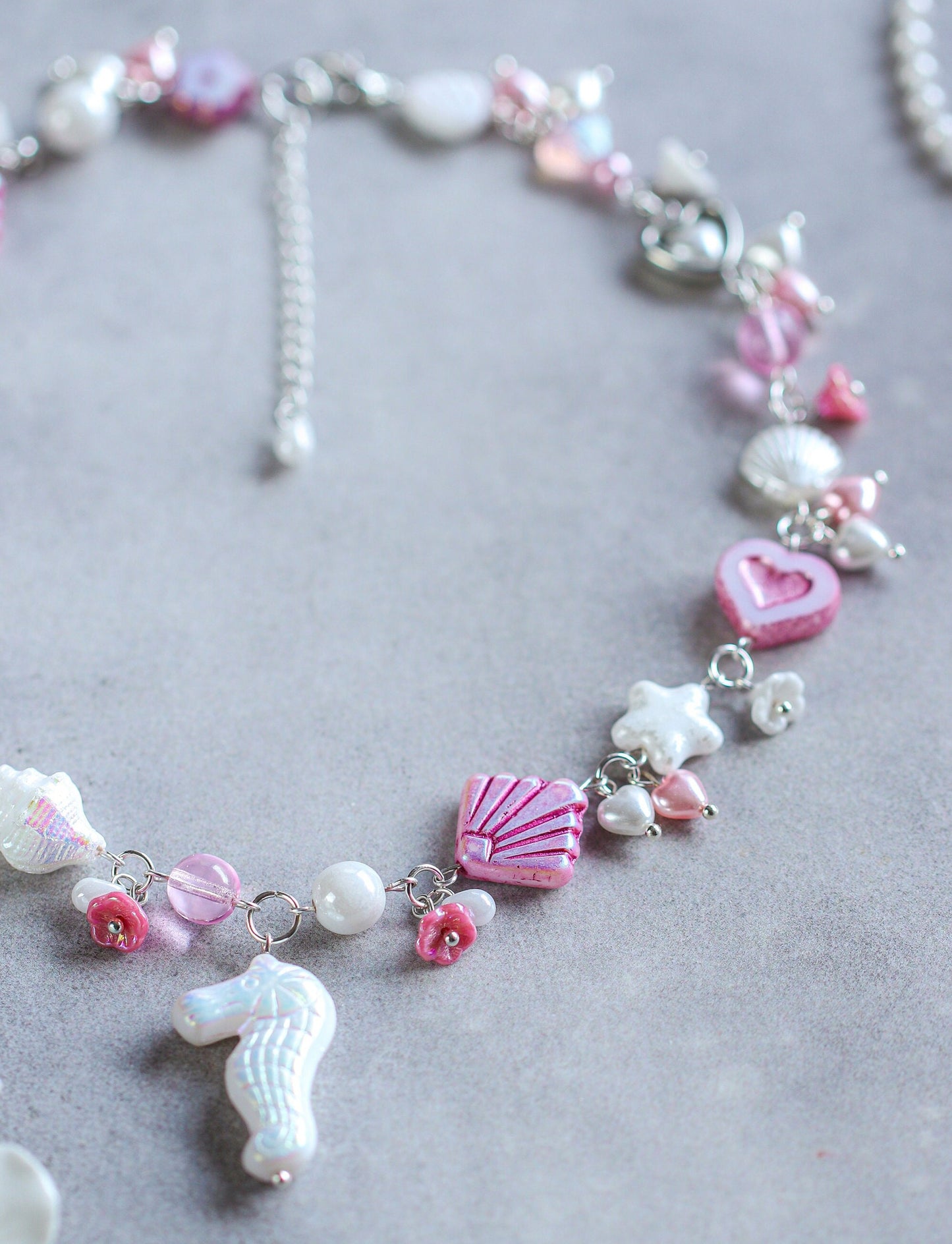 Cotton Candy Mermaid Ocean Necklace | Czech glass beads | seahorse, shells, stars and pearls