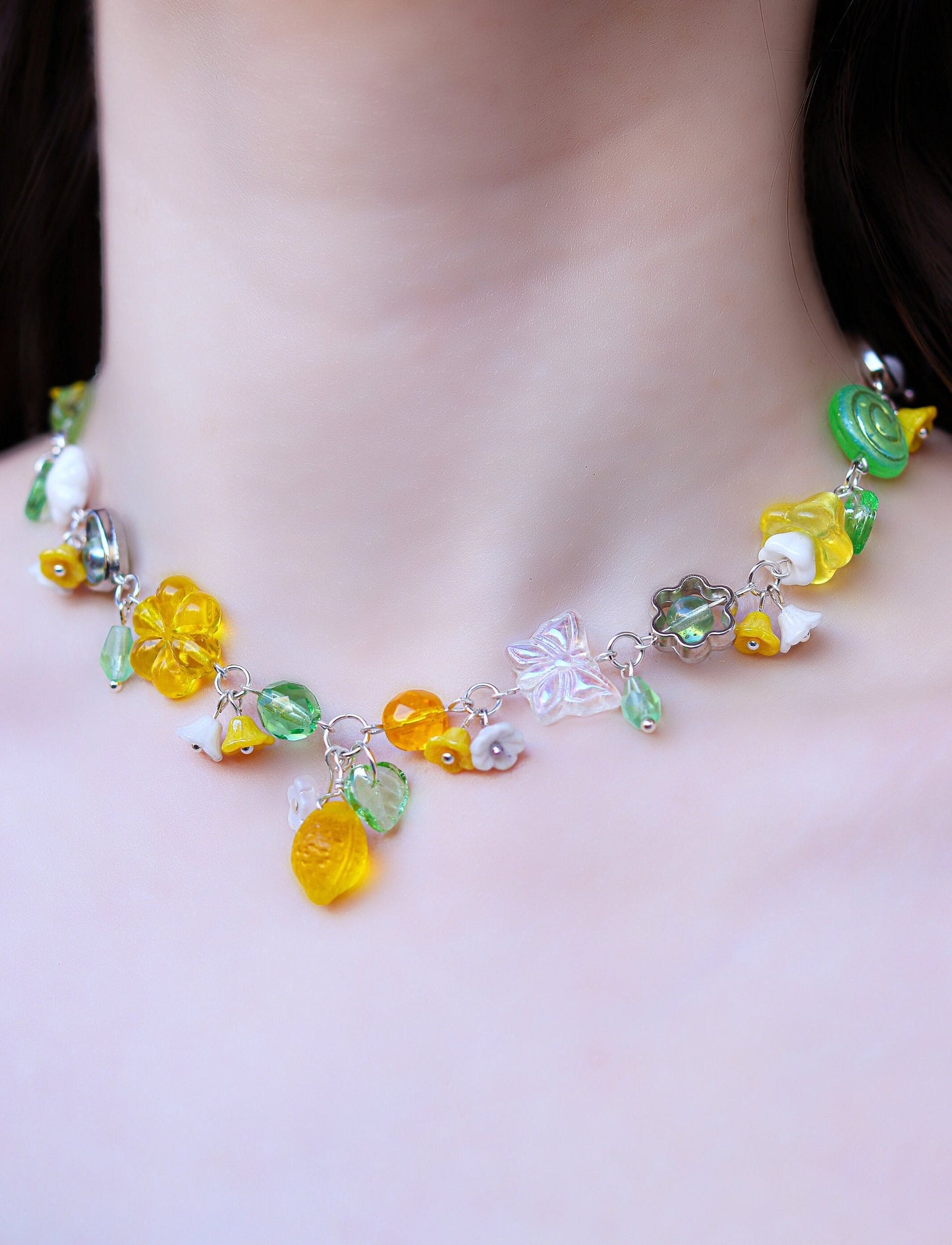 Lemon Garden Necklace and Earrings | Light Green