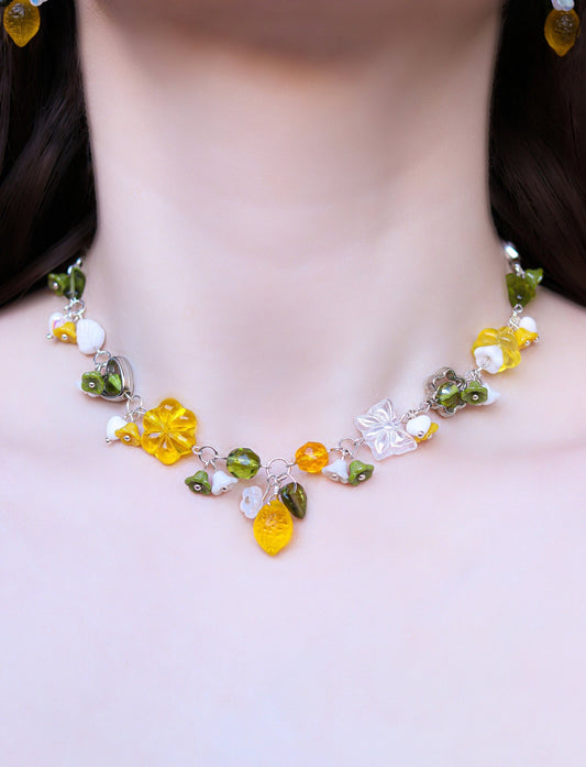 Lemon Garden Necklace and Earrings | Dark Green