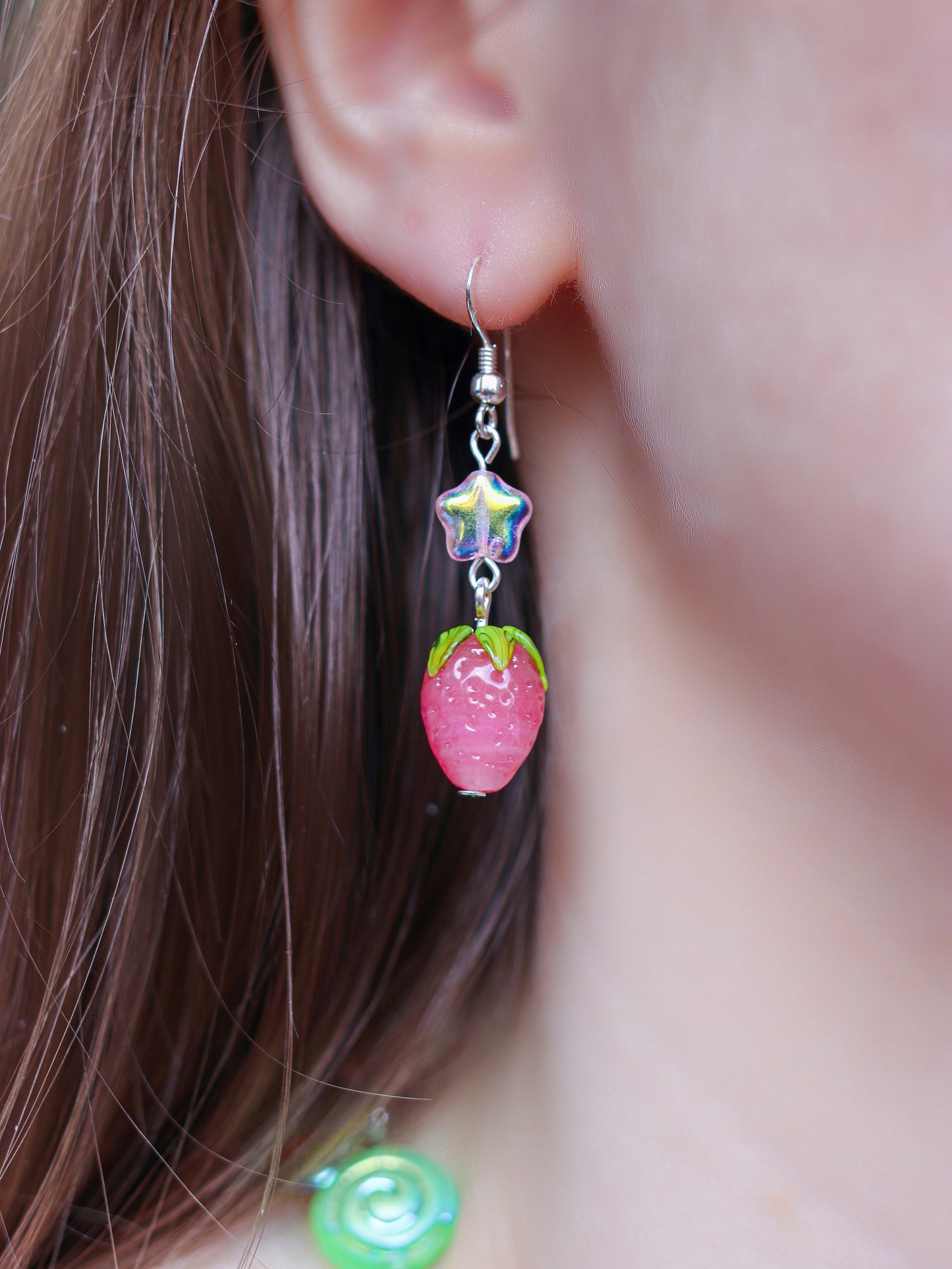 Starry Strawberry Raspberry Earrings | Czech glass beads | Lampwork berries | 925 sterling silver