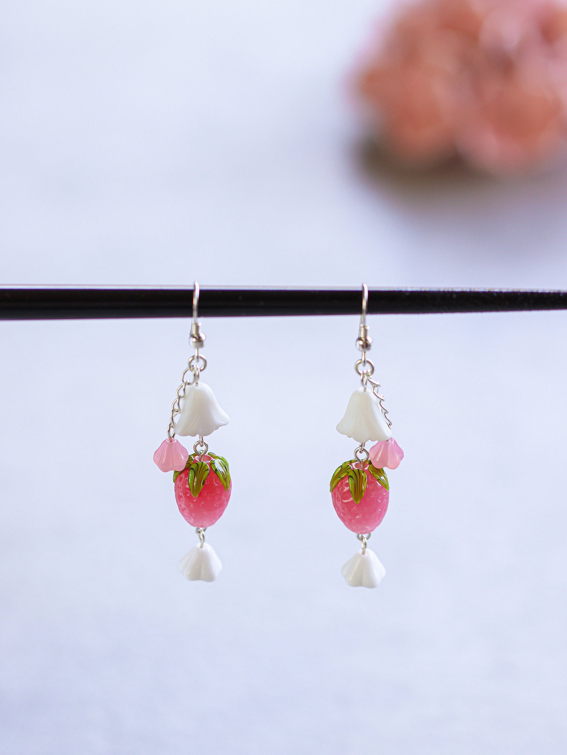 Pink Berry Shortcake Earrings | Czech glass beads | Lampwork Strawberry Raspberry | 925 sterling silver