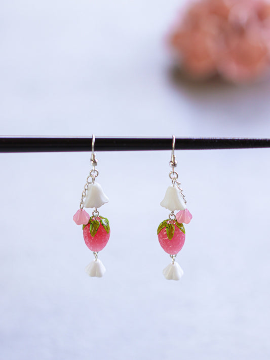 Pink Berry Shortcake Earrings | Czech glass beads | Lampwork Strawberry Raspberry | 925 sterling silver