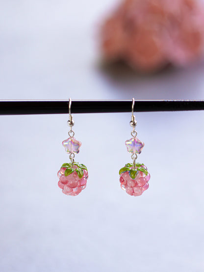 Starry Strawberry Raspberry Earrings | Czech glass beads | Lampwork berries | 925 sterling silver