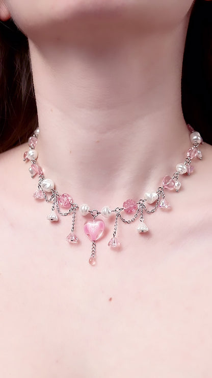 Pink Heart Choker Necklace