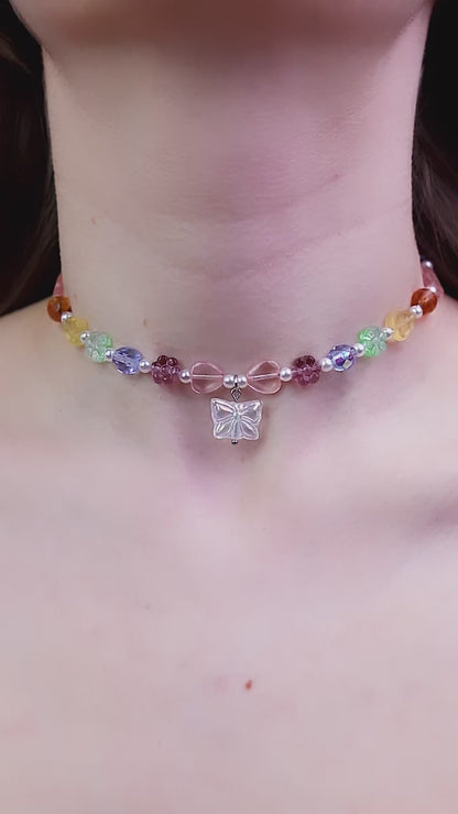 Rainbow Butterfly Choker Necklace